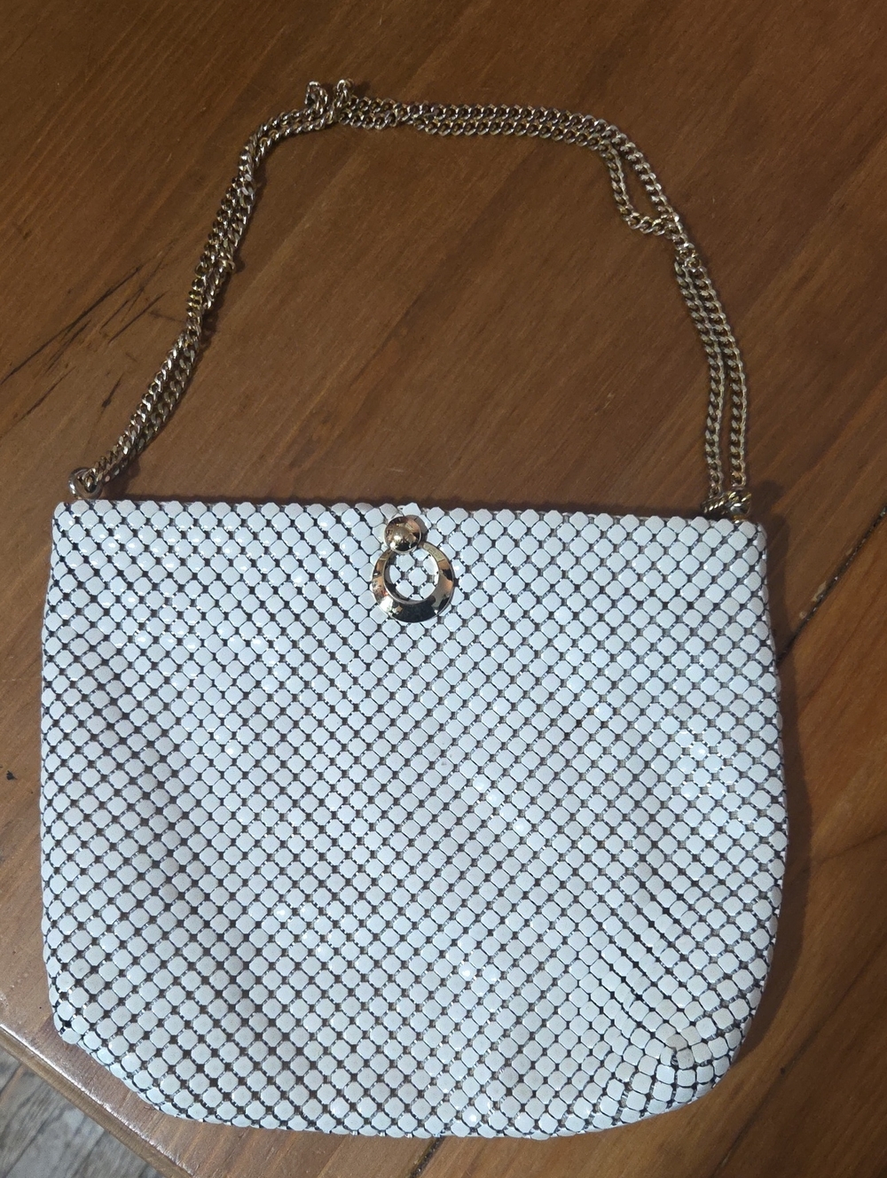 Vintage 1980s Whiting And Davis White Mesh Chain Shoulder Bag Formal Made In Usa